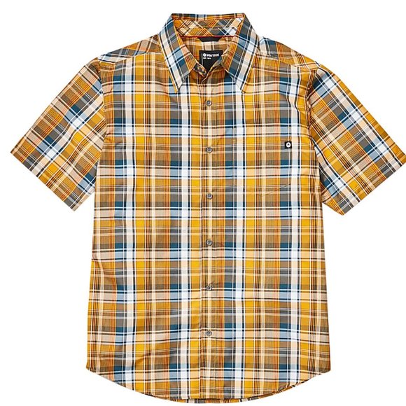 NWT Marmot Lykken Plaid Short-Sleeve Performance Woven Shirt - Solar - Picture 1 of 6